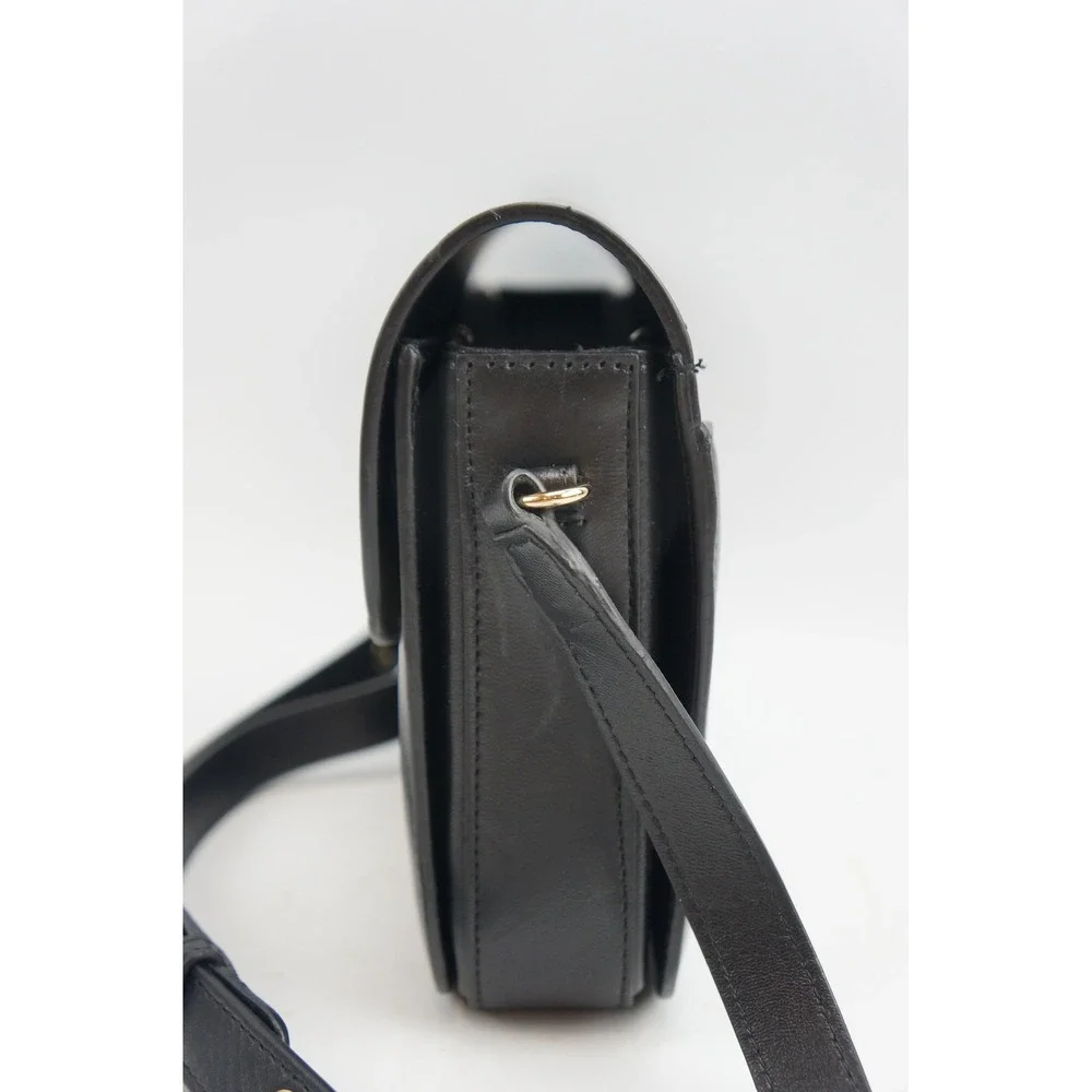 La Maroquinerie Sezane Claude Messenger Bag Black Leather Gold Hardware Good
